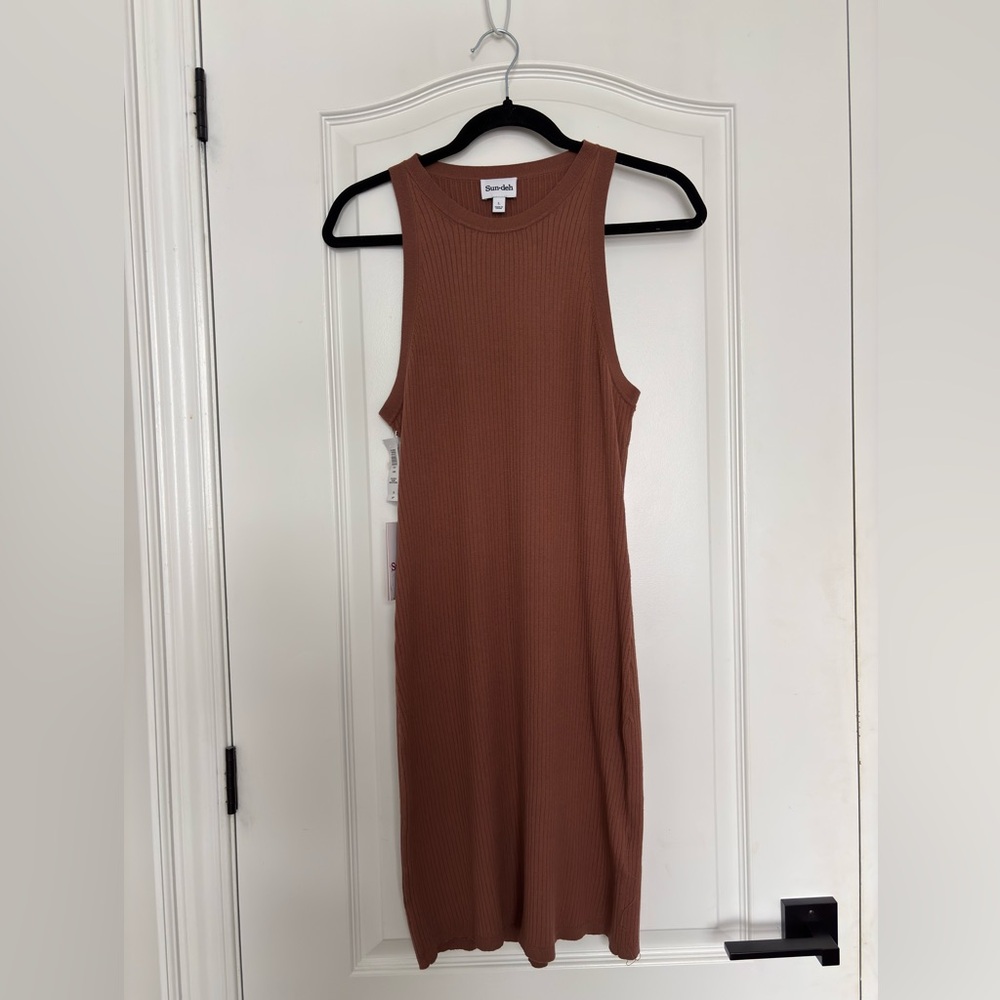 Aritzia Tan Ribbed Midi Dress